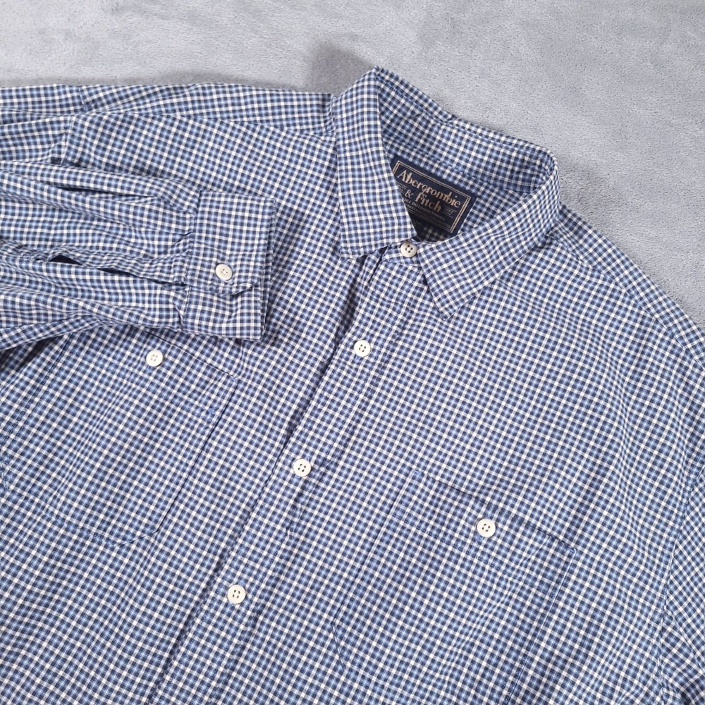 Abercrombie & Fitch Button Up Shirt Mens XL Blue White Gingham Cotton Long‎ Slv